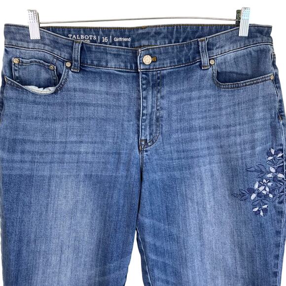 Talbots Sz 16 Flawless Girlfriend Cropped Jeans Floral Embroidered Medium Wash - Picture 3 of 16